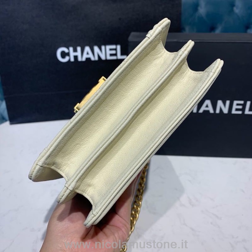 Originální Kvalitní Kabelka Chanel Chlapec Sever Jih 20cm Zlatý Hardware Kaviár Kůže Kolekce Jaro/léto 2020 Bílá