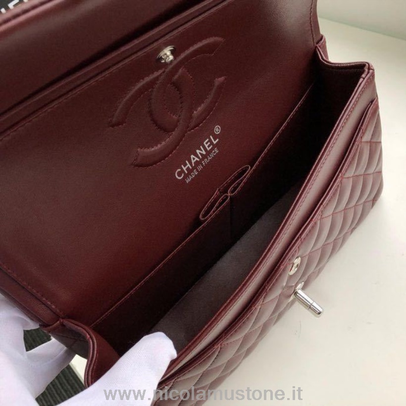 Originální Kvalitní Chanel Klasická Taška S Klopou 25cm Stříbrný Hardware Jehněčí Kůže Kolekce Jaro/léto 2020 Vínová