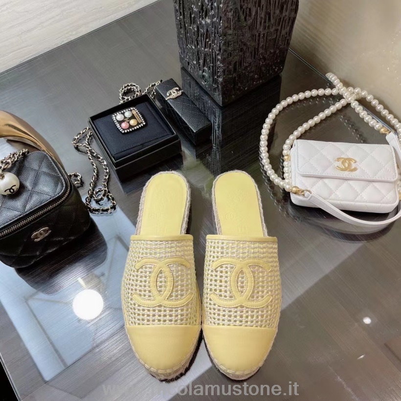 Originální Kvalitní Chanel Perforovaná Espadrille Mules Jehněčí Kůže Podzim/zima Kolekce 2021 žlutá