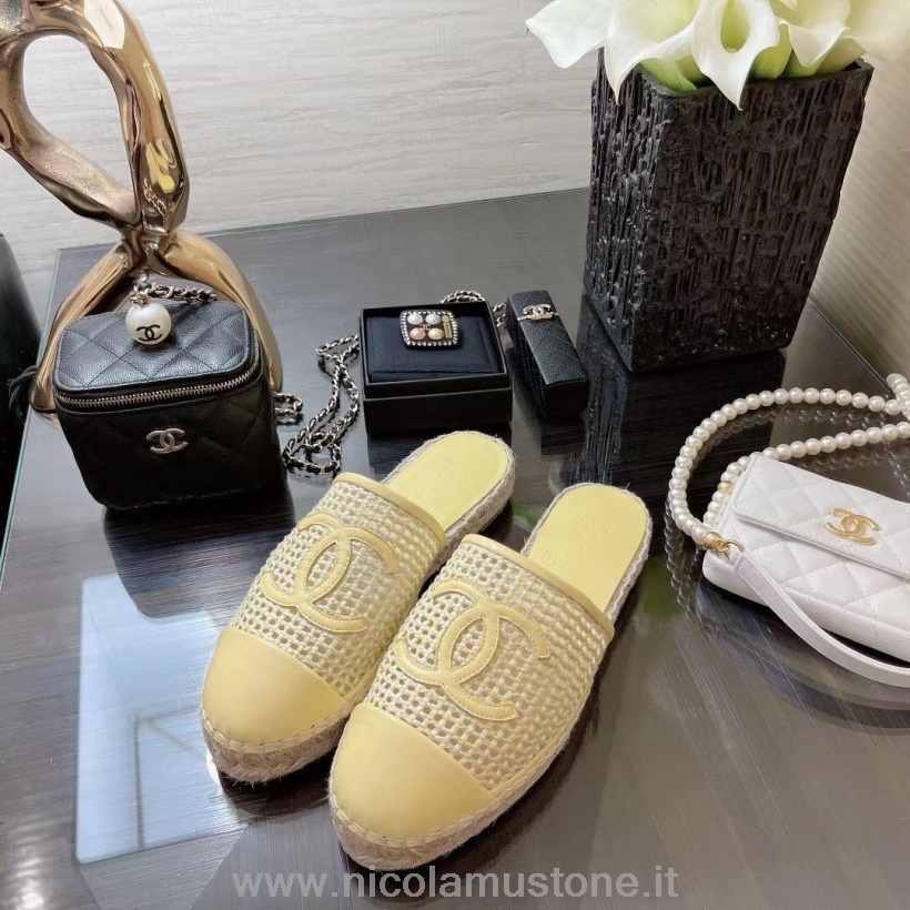 Originální Kvalitní Chanel Perforovaná Espadrille Mules Jehněčí Kůže Podzim/zima Kolekce 2021 žlutá