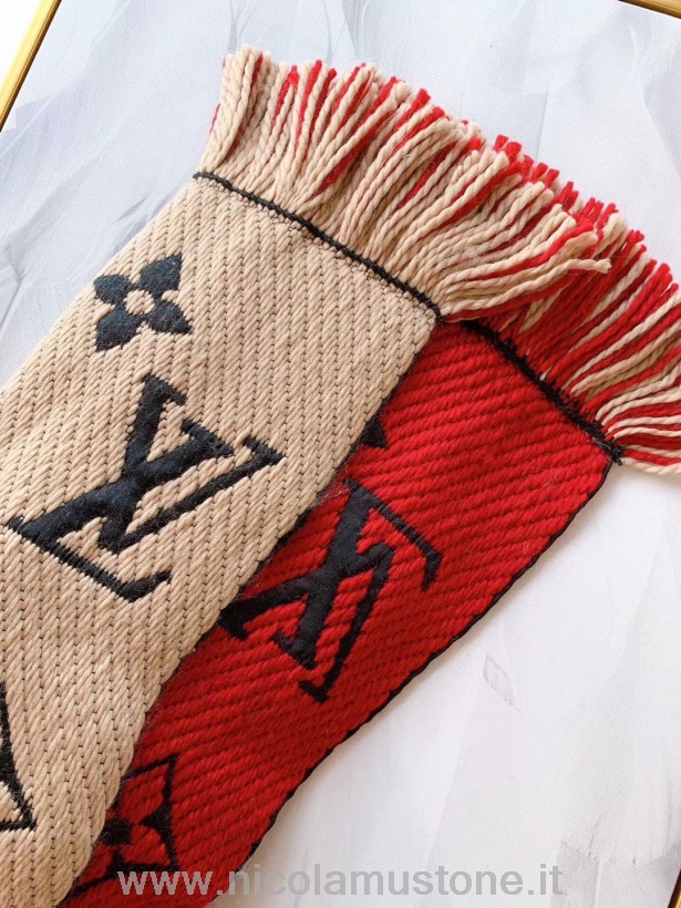 Originální Kvalita Louis Vuitton Logomania Monogram Vlna/hedvábný šátek 180cm Kolekce Podzim/zima 2019 M73886 Béžová