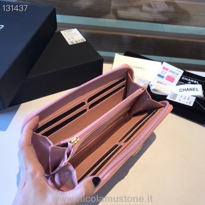 Originální Kvalitní Chanel Leboy Zippy Peněženka Zlatá Hardware Kaviár Kůže Kolekce Podzim/zima 2020 Světle Růžová