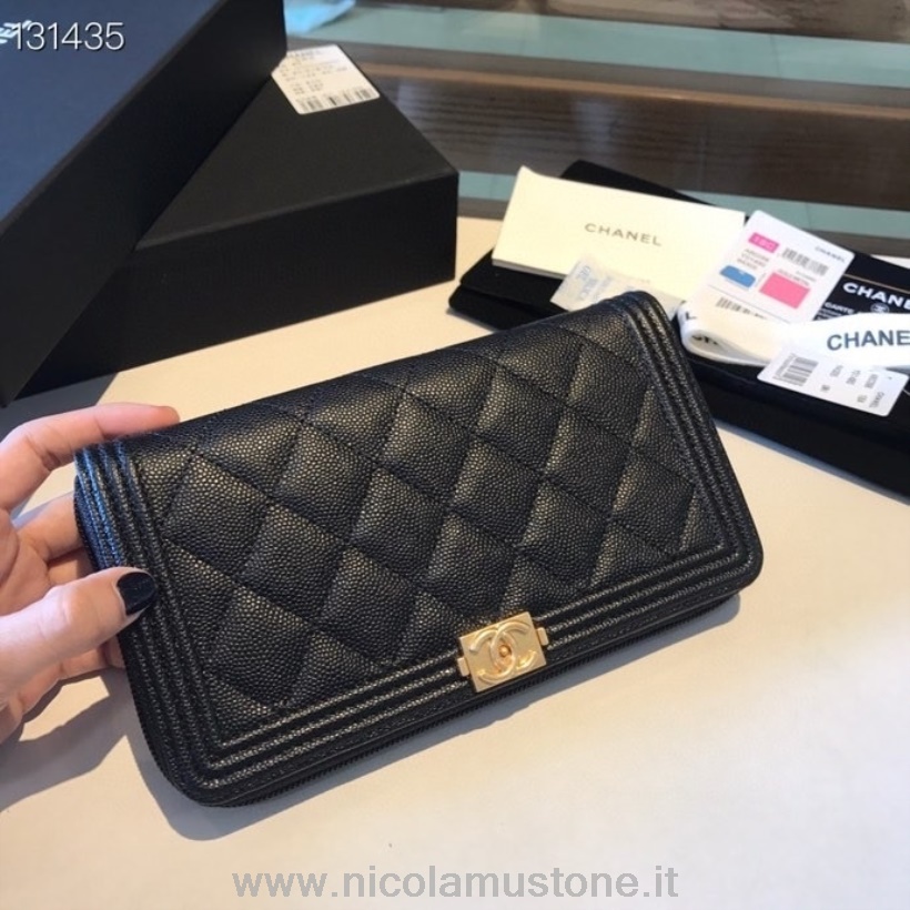 Originální Kvalitní Chanel Leboy Zippy Peněženka Zlatá Hardware Kaviár Kůže Kolekce Podzim/zima 2020 černá