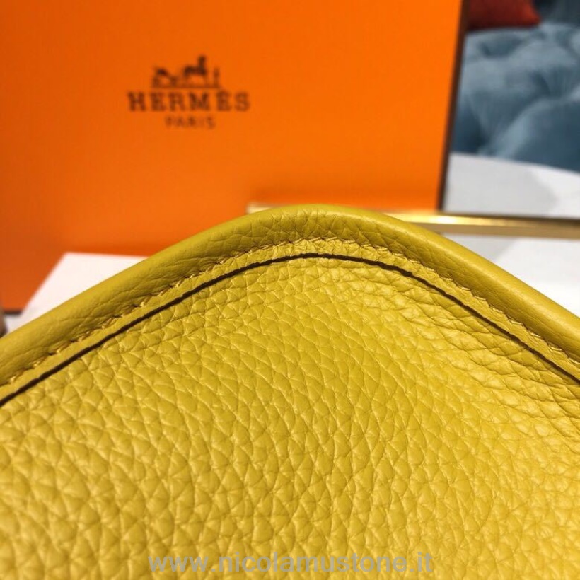 Originální Kvalita Hermes Evelyne Ii Taška Na Tpm 20cm Taurillon Clemence Ručně šité Palladium Hardware žlutá