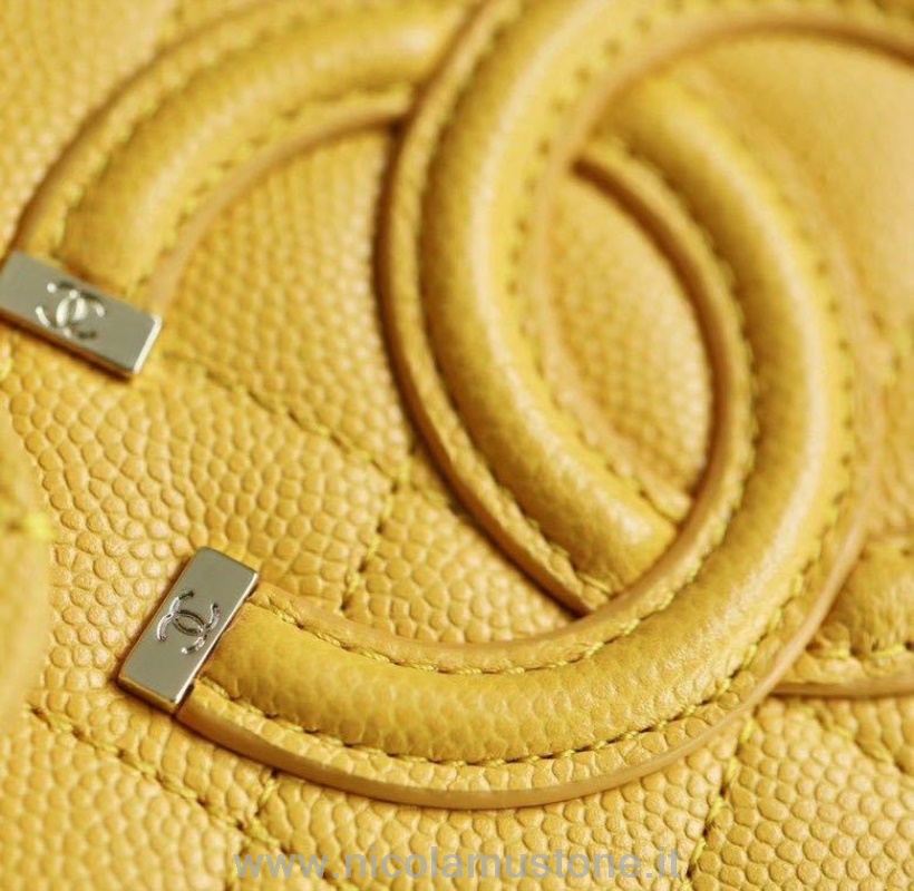 Originální Kvalitní Kabelka Na Toaletní Potřeby Chanel 17cm Kaviárová Kůže Zlaté Hardware Kolekce Jaro/léto 2020 žlutá