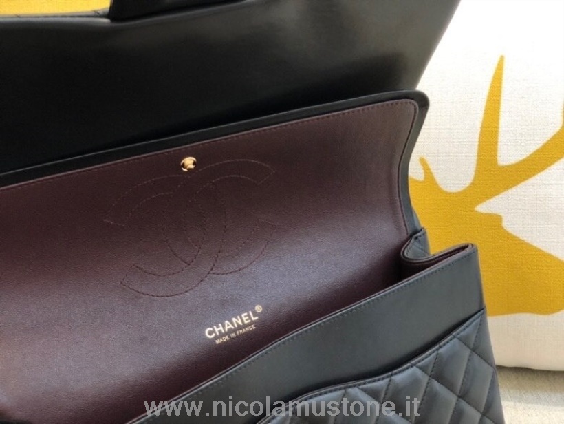 Originální Kvalitní Kabelka Chanel Maxi S Klopou 33cm 58601 Jehněčí Kůže Zlaté Kování Podzim/zima 2020 Kolekce černá