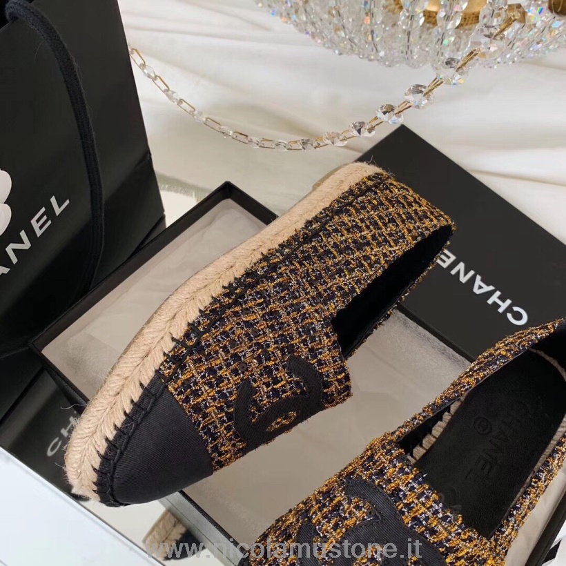 Originální Kvalitní Chanel Espadrilky Tvídový Grogrén Telecí Kůže Kolekce Před Podzim/zima 2019 černá/zlatá