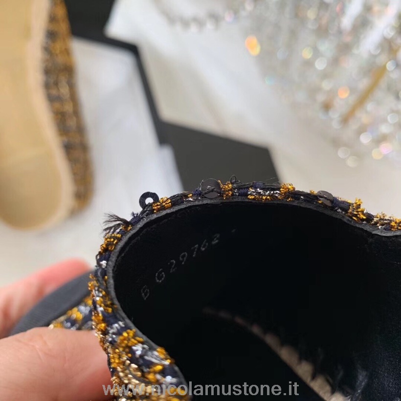 Originální Kvalitní Chanel Espadrilky Tvídový Grogrén Telecí Kůže Kolekce Před Podzim/zima 2019 černá/zlatá