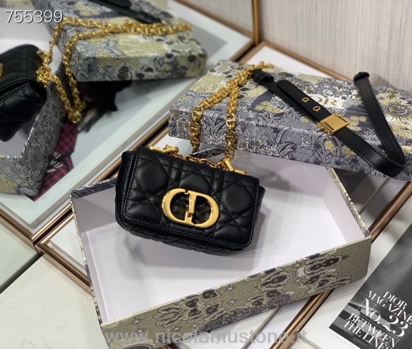 Originální Kvalitní Christian Dior Caro Micro Taška 13cm S Teletinovou Kůží Kolekce Podzim/zima 2021 černá