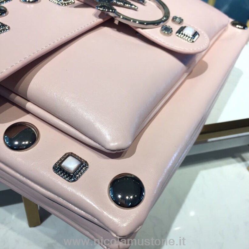 Originální Kvalitní Taška Pinko Big Love Cvočky 29cm Teletina Kůže Broušená Stříbrná Hardware Kolekce Jaro/léto 2019 Světle Růžová
