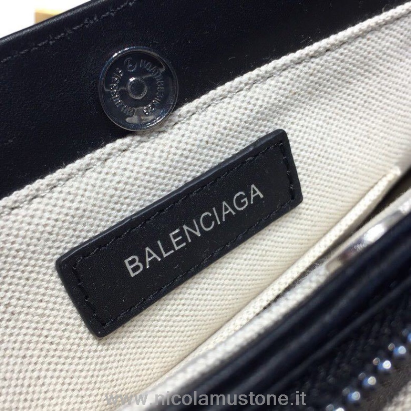 Originální Kvalita Balenciaga Cabas Kůží Lemovaná Plátěná Spojka 26cm Kolekce Jaro/léto 2019 Bílá/černá