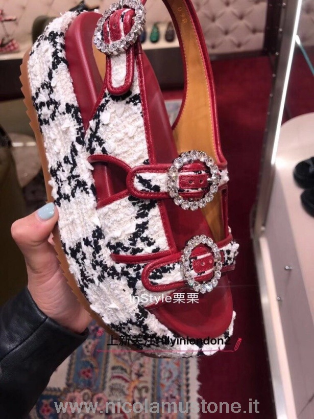 Originální Kvalita Gucci Angelina Platforma 50mm Boucle Crystal Teletina Kůže Kolekce Jaro/léto 2020 Bílá/černá