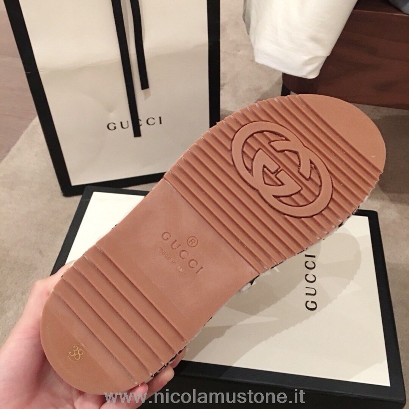 Originální Kvalita Gucci Angelina Platforma 50mm Boucle Crystal Teletina Kůže Kolekce Jaro/léto 2020 Bílá/černá