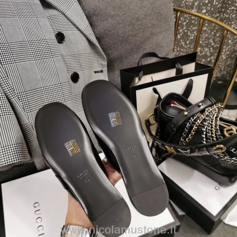 Originální Kvalitní Gucci Pericle Horsebit Pantofle Teletina Kůže Jaro/léto 2020 Kolekce černá