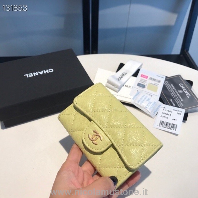 Originální Kvalitní Držák Na Karty Chanel Peněženka 16cm Zlatý Hardware Kaviár Kůže Kolekce Podzim/zima 2020 žlutá
