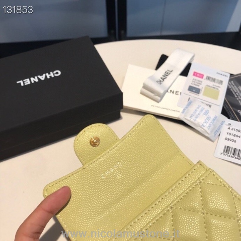 Originální Kvalitní Držák Na Karty Chanel Peněženka 16cm Zlatý Hardware Kaviár Kůže Kolekce Podzim/zima 2020 žlutá