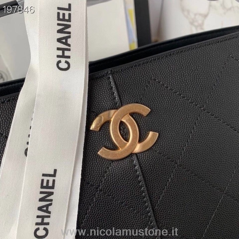 Originální Kvalitní Nákupní Taška Chanel 24cm Zrnité Jehněčí Kůže Zlaté Hardware Cruise 2021 Sezónní Kolekce černá