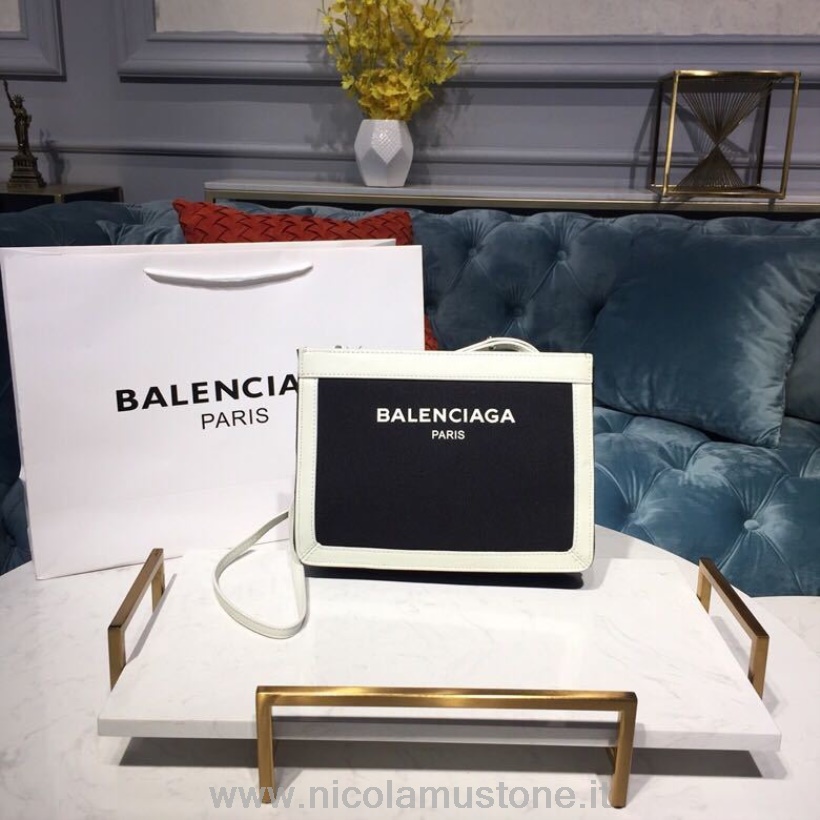 Originální Kvalita Balenciaga Cabas Kůží Lemovaná Plátěná Spojka 26cm Kolekce Jaro/léto 2019 černá/bílá
