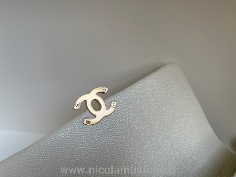 Originální Kvalitní Kabelka Chanel Chain Melody Klapka 18cm As3103 Zrnitá Teletina Kůže Zlaté Kování Kolekce Jaro/léto 2022 Bílá