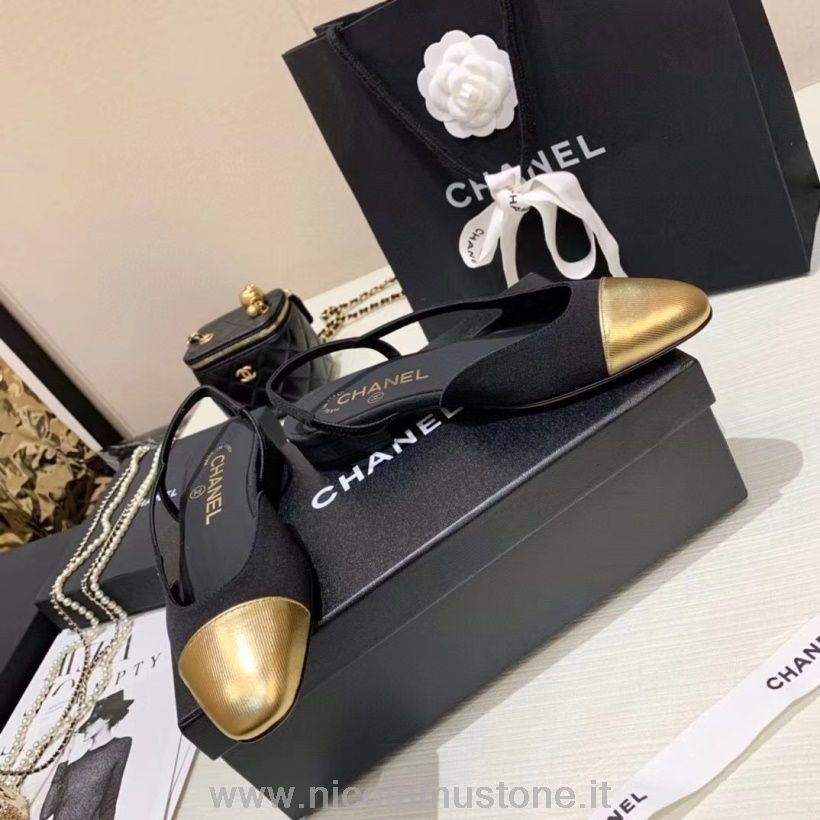 Originální Kvalitní Kalhotky Chanel Slingback Teletina Kůže Kolekce Jaro/léto 2021 černá/zlatá