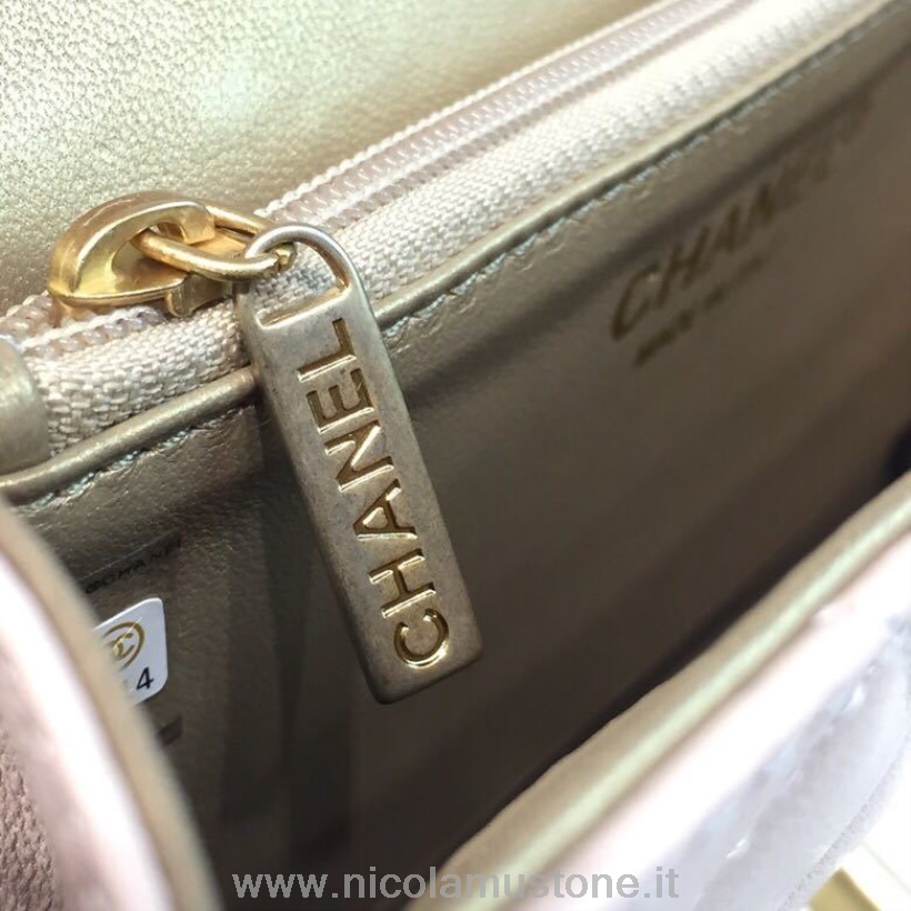 Originální Kvalita Chanel Krátká Perleťová Taška S Rukojetí 22cm Jehněčí Kůže Zlaté Kování Jaro/léto 2019 2 Akt Kolekce Nahá
