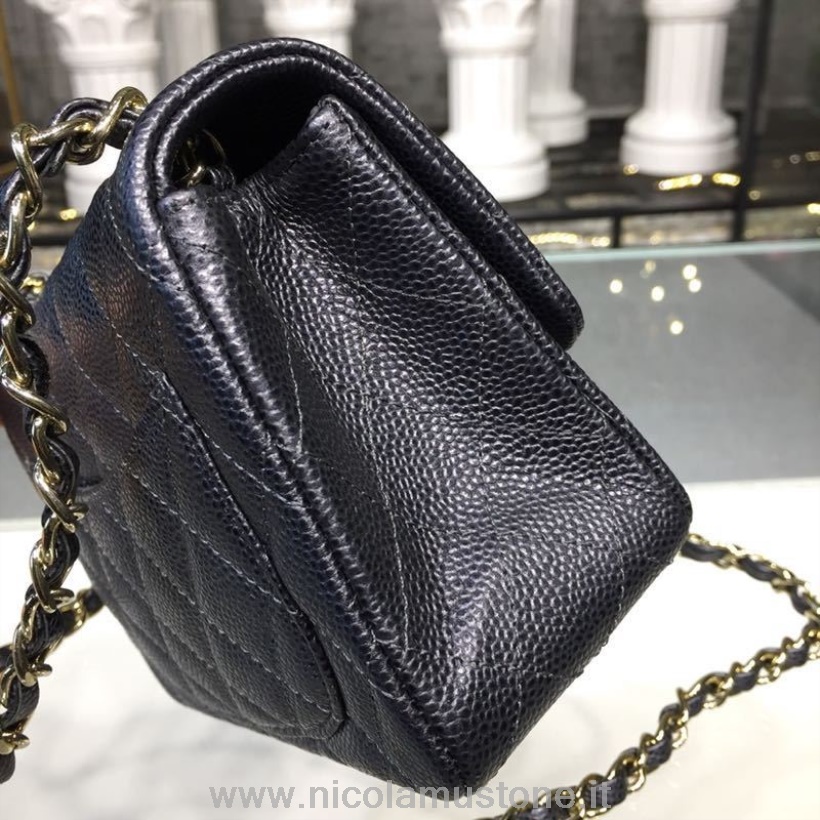 Originální Kvalita Chanel Mini Klapka 18cm Kaviár Kůže Zlaté Hardware Podzim/zima 2019 Akt 1 Kolekce Metalická Půlnoční Modrá