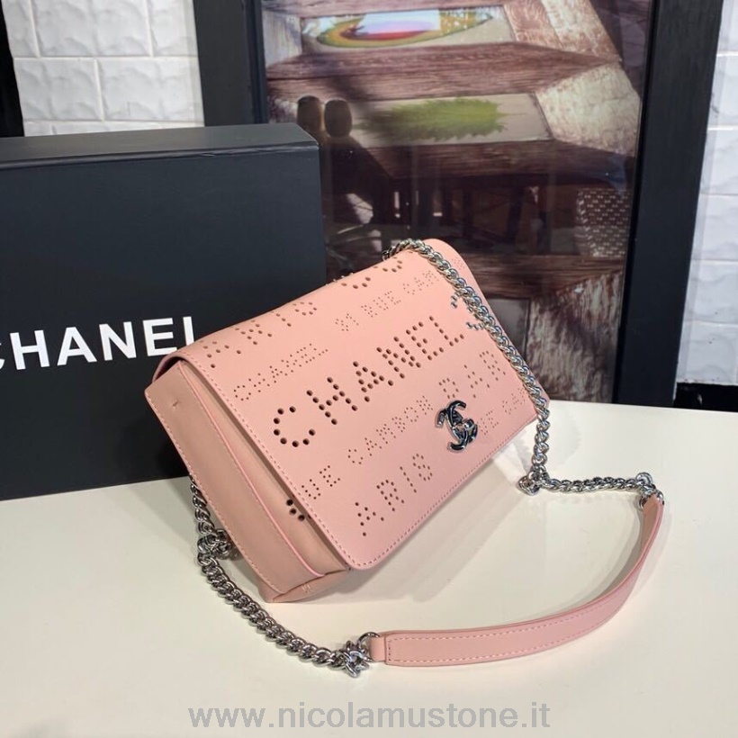 Originální Kvalita Logo Chanel Poutka S Klopou Taška 22cm Jehněčí Kůže Stříbrný Hardware Jaro/léto 2019 Akt 1 Kolekce Růžová