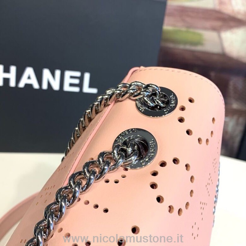 Originální Kvalita Logo Chanel Poutka S Klopou Taška 22cm Jehněčí Kůže Stříbrný Hardware Jaro/léto 2019 Akt 1 Kolekce Růžová