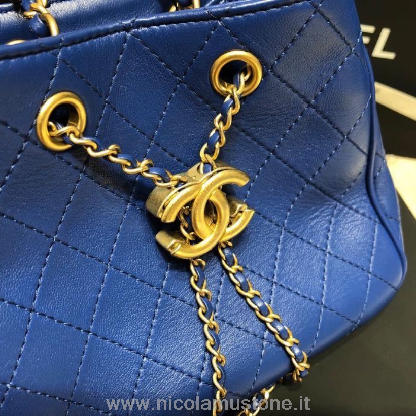 Originální Kvalitní Chanel Bucket Tulák Taška 18cm Zlatý Hardware Teletina Kůže Jaro/léto Akt 1 2020 Kolekce Elektrická Modrá