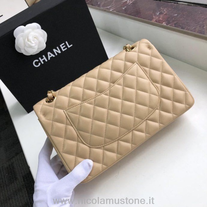 Originální Kvalitní Chanel Klasická Taška S Klopou 25cm Zlatý Hardware Jehněčí Kůže Kolekce Jaro/léto 2020 Béžová