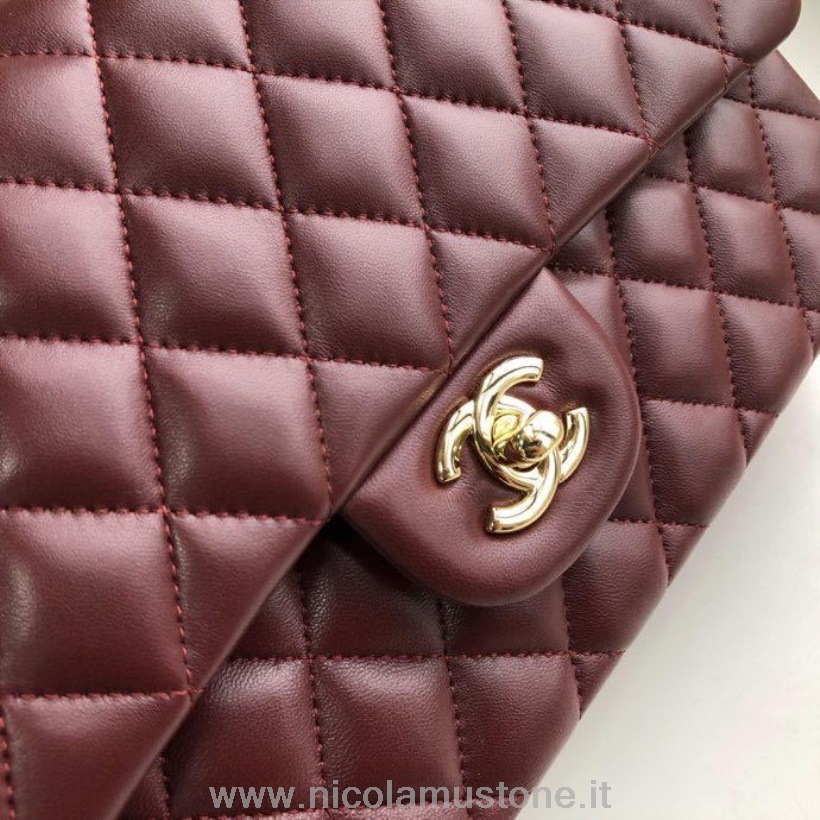 Originální Kvalitní Chanel Klasická Taška S Klopou 25cm Zlatý Hardware Jehněčí Kůže Kolekce Jaro/léto 2020 Vínová