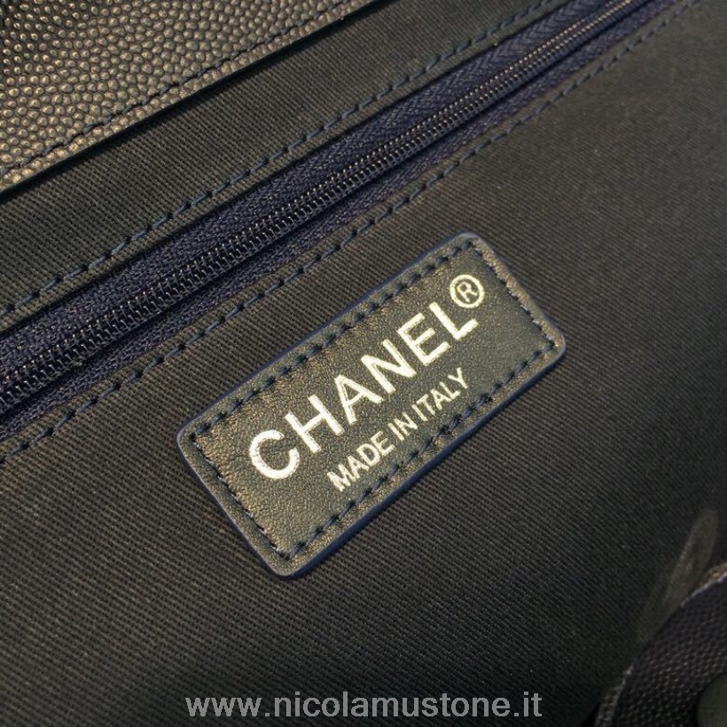 Originální Kvalitní Chanel Posetá Deauville Kabelka 33cm Teletina Kůže Zlaté Hardware Jaro/léto 2018 Akt 1 Kolekce Tmavě Modrá