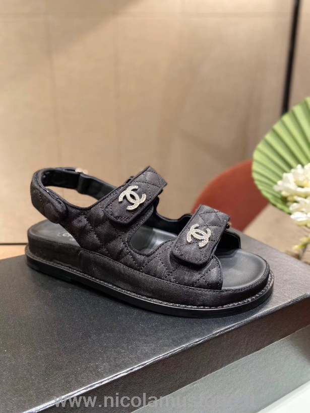 Originální Kvalitní Chanel Saténové Plážové Sandály Na Suchý Zip Teletina Kůže Jaro/léto 2020 Akt 1 Kolekce černá