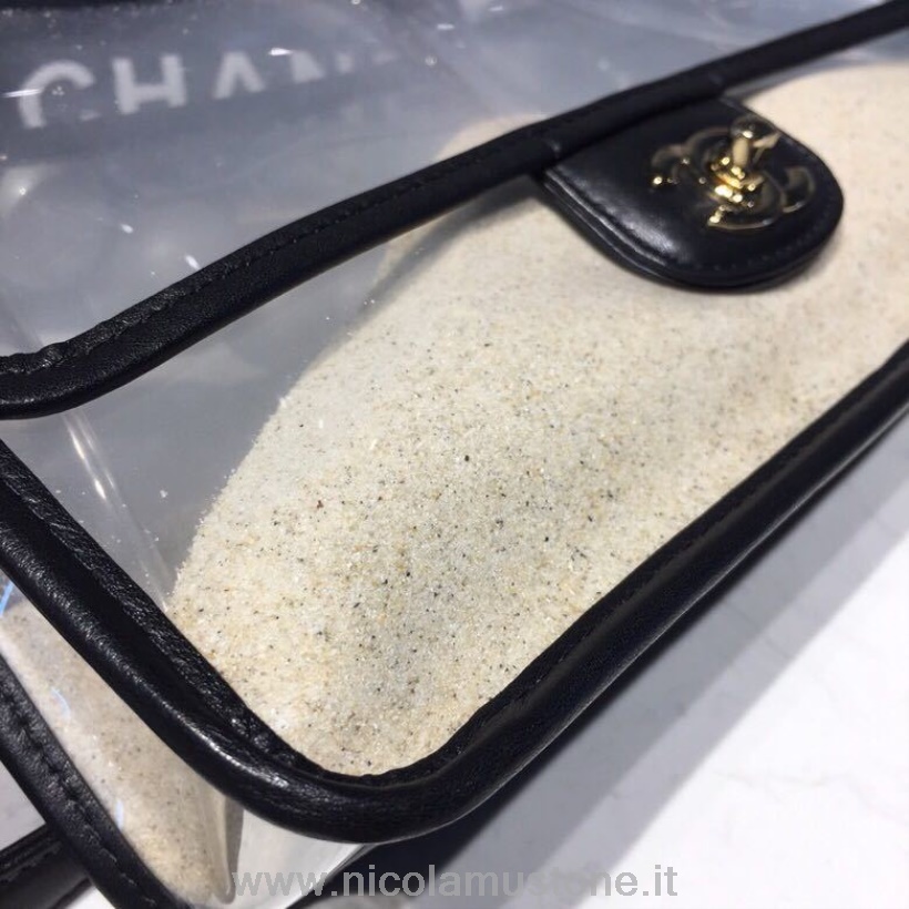 Originální Kvalitní Kabelka Chanel Pvc S Klopou A Oversized Perlovým Popruhem 26cm Teletina Kůže Zlatý Hardware Jaro/léto 2019 Akt 2 Kolekce černá