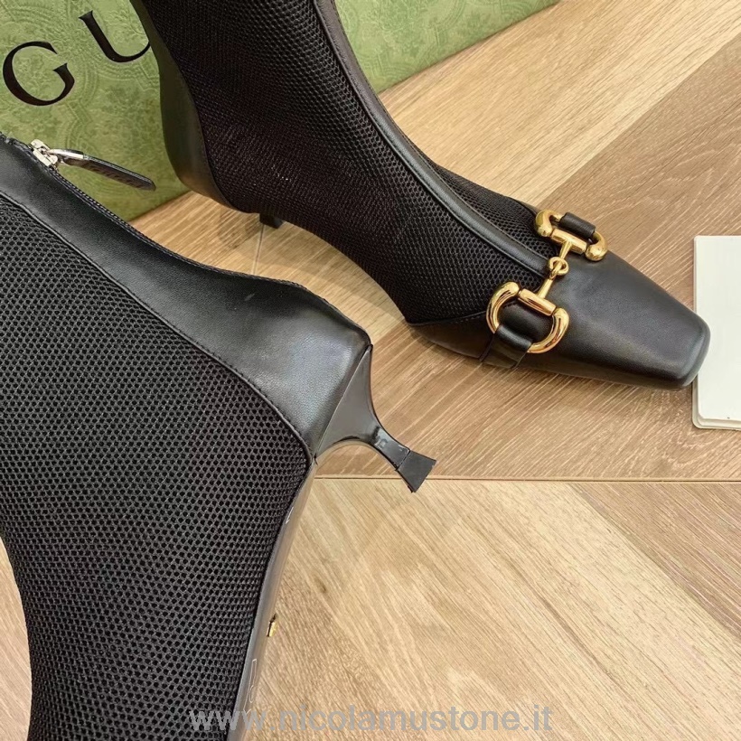 Originální Kvalitní Kotníkové Perforované Boty Gucci Horsebit Teletina Kůže Podzim/zima 2021 Kolekce černá