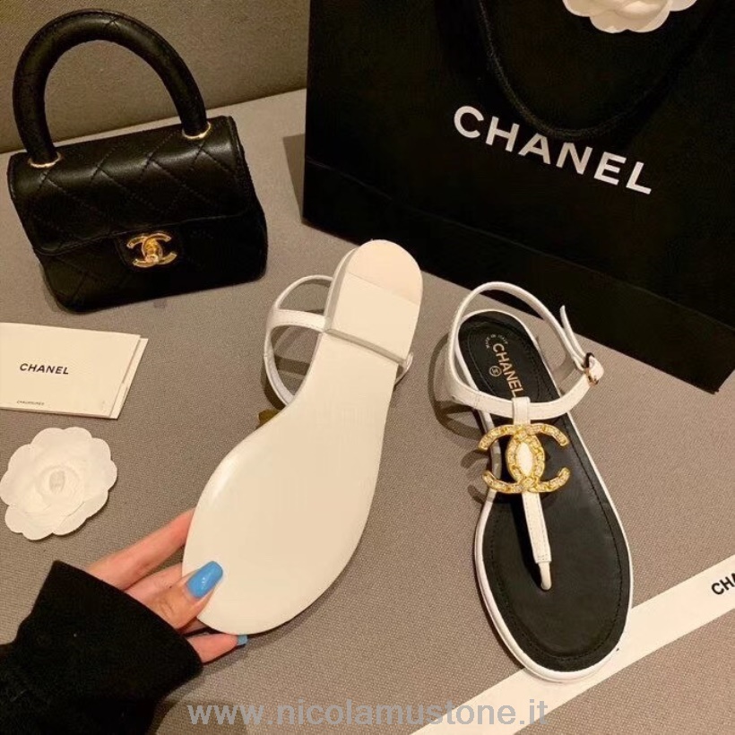 Originální Kvalita Chanel Cc Logo Tanga Sandály Teletina Kůže Jaro/léto 2020 Akt 2 Kolekce černá/bílá