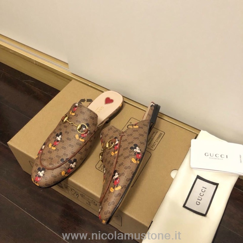 Originální Kvalita Gucci X Disney Princetown Mules Teletina Kůže Kolekce Jaro/léto 2020 Hnědá