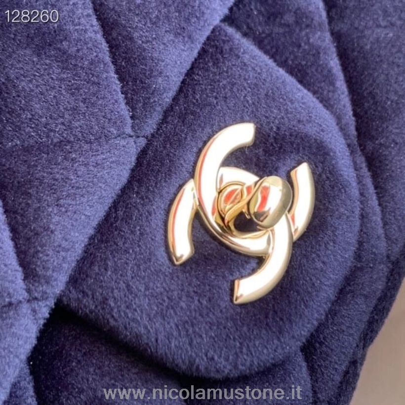Originální Kvalitní Chanel Klasická Klopa S Přívěskem řetízek S Detaily Cc Na Popruhu Taška 18cm Lesklé Zlaté Kování Samet/jehněčí Kůže Kolekce Podzim/zima 2020 Tmavě Modrá