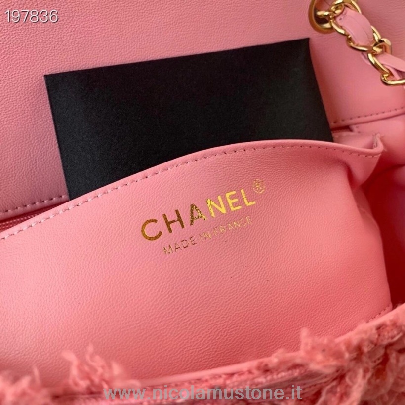 Originální Kvalitní Chanel Mini Kabelka S Klopou 20cm Tvíd/jehněčí Kůže Zlatá Hardware Cruise 2021 Sezónní Kolekce Růžová