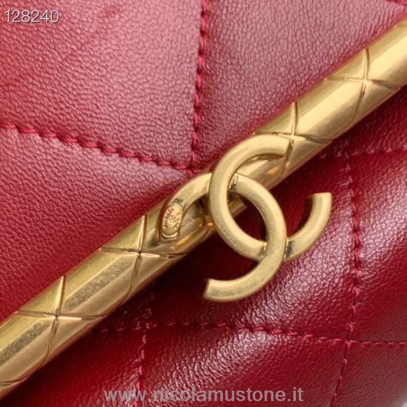 Originální Kvalitní Kabelka Na Zámek Chanel Kiss Lock 22cm Jehněčí Kůže Zlatá Kování Kolekce Podzim/zima 2020 Vínová