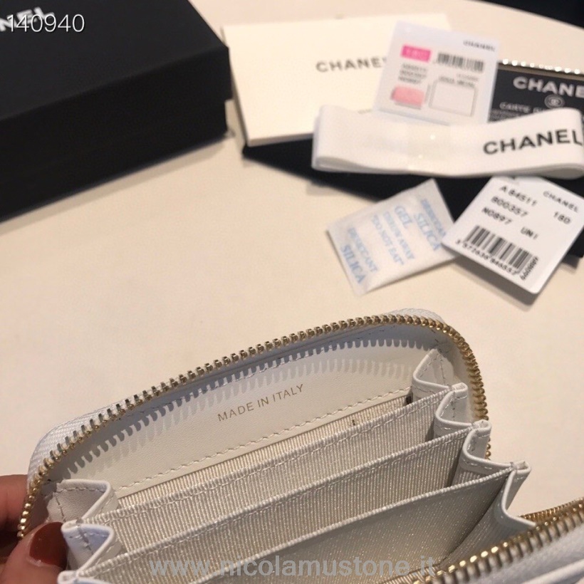 Originální Kvalitní Chanel Kompaktní Zipová Peněženka 12cm Zlatý Hardware Kaviár Kůže Kolekce Podzim/zima 2020 Bílá