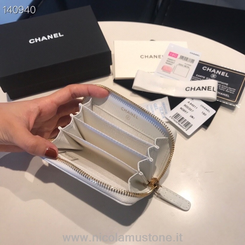 Originální Kvalitní Chanel Kompaktní Zipová Peněženka 12cm Zlatý Hardware Kaviár Kůže Kolekce Podzim/zima 2020 Bílá
