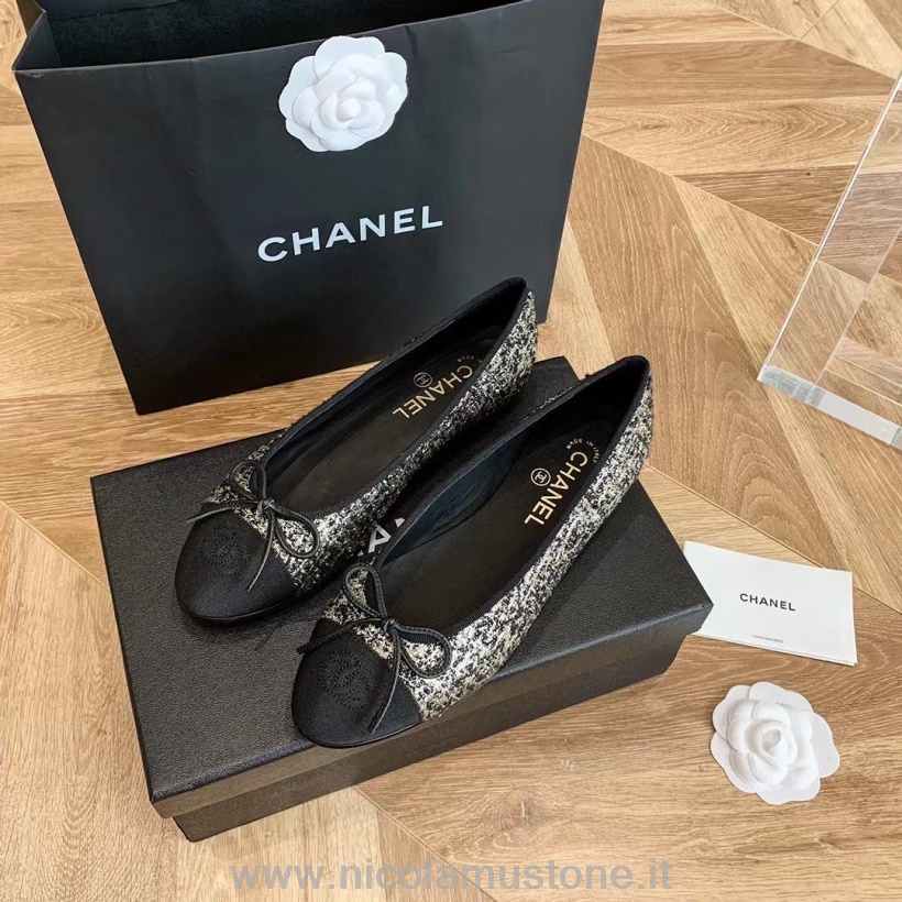 Originální Kvalitní Balerínky Chanel Tvíd/jehněčí Kůže Kolekce Jaro/léto 2021 Zlatá/černá