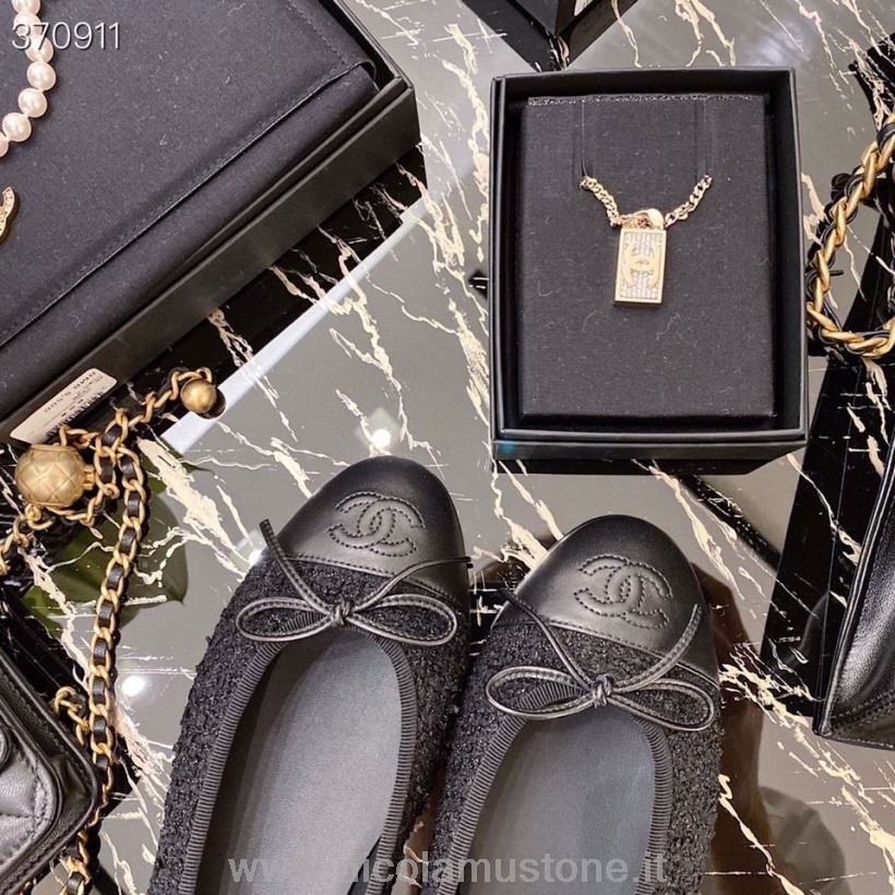 Originální Kvalitní Balerínky Chanel Tvíd/jehněčí Kůže Kolekce Jaro/léto 2021 černá
