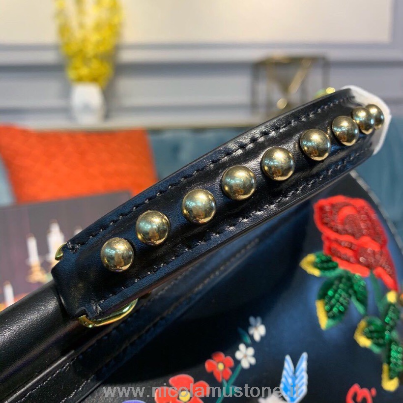Originální Kvalitní Dolce Gabbana Květinová Sicilská Taška 25cm S Dg Krystal Zrnitá Teletina Kůže Podzim/zima 2019 Kolekce černá
