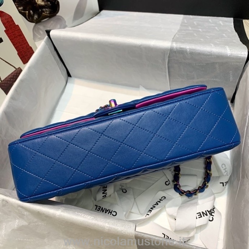 Originální Kvalitní Chanel Klasická Taška S Klopou 25cm Jehněčí Kůže Duhový Hardware Výletní Kolekce Jaro/léto 2022 Modrá