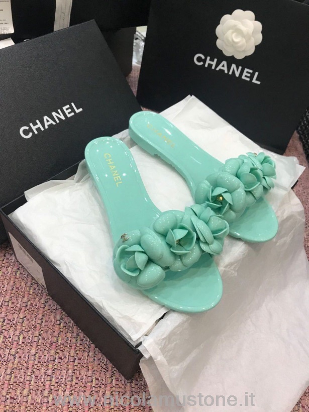 Originální Kvalitní Chanel Camelia Květina Pvc želé Sandály Kolekce Jaro/léto 2020 Tyrkysová