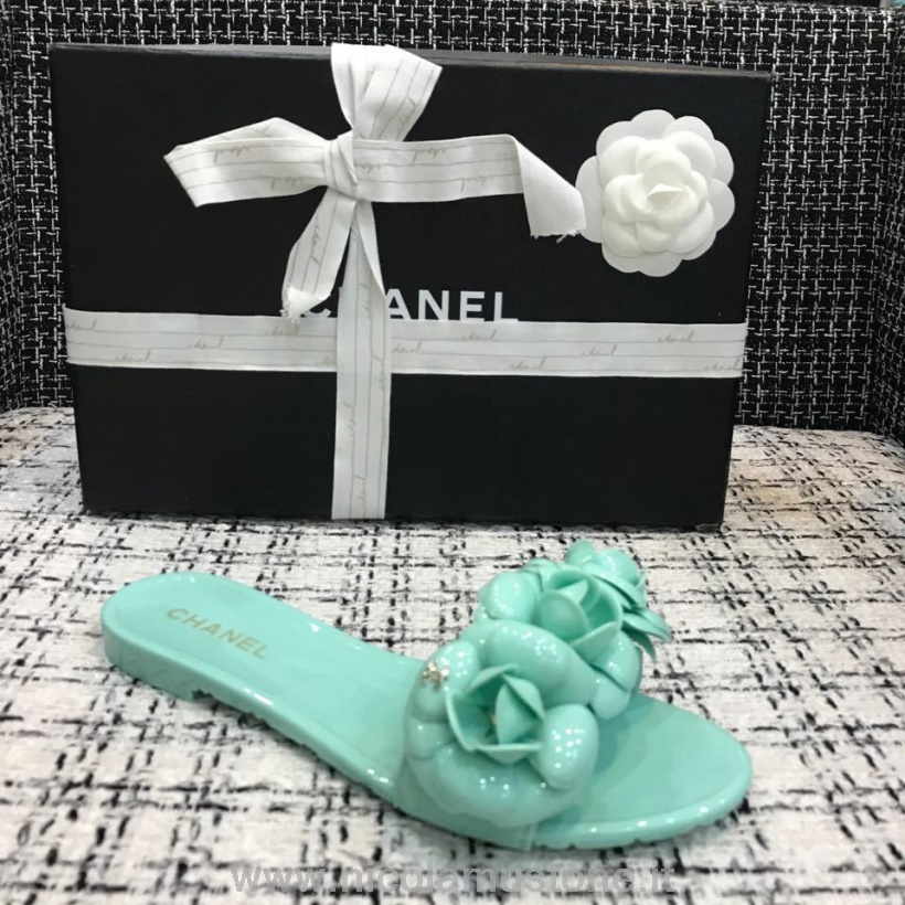 Originální Kvalitní Chanel Camelia Květina Pvc želé Sandály Kolekce Jaro/léto 2020 Tyrkysová