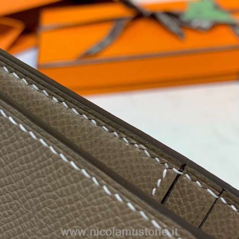 Originální Kvalitní Hermes Kompaktní Peněženka Bearn 12cm Epsom Kůže Stříbrný Hardware Etain