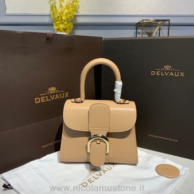 Originální Kvalita Delvaux Brillant Bb Brašna Klopa 20cm Taška Teletina Kůže Zlatá Kování Kolekce Podzim/zima 2019 Béžová